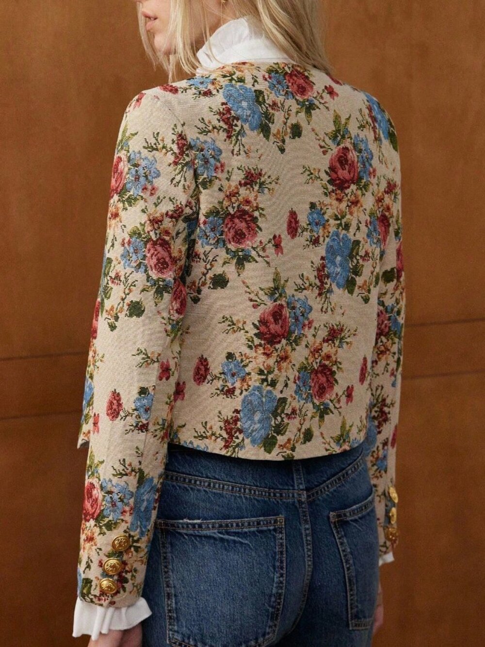 Multicolor Casual Women's French Palace Jacquard Short Jacket Coat - Picture 2 of 7